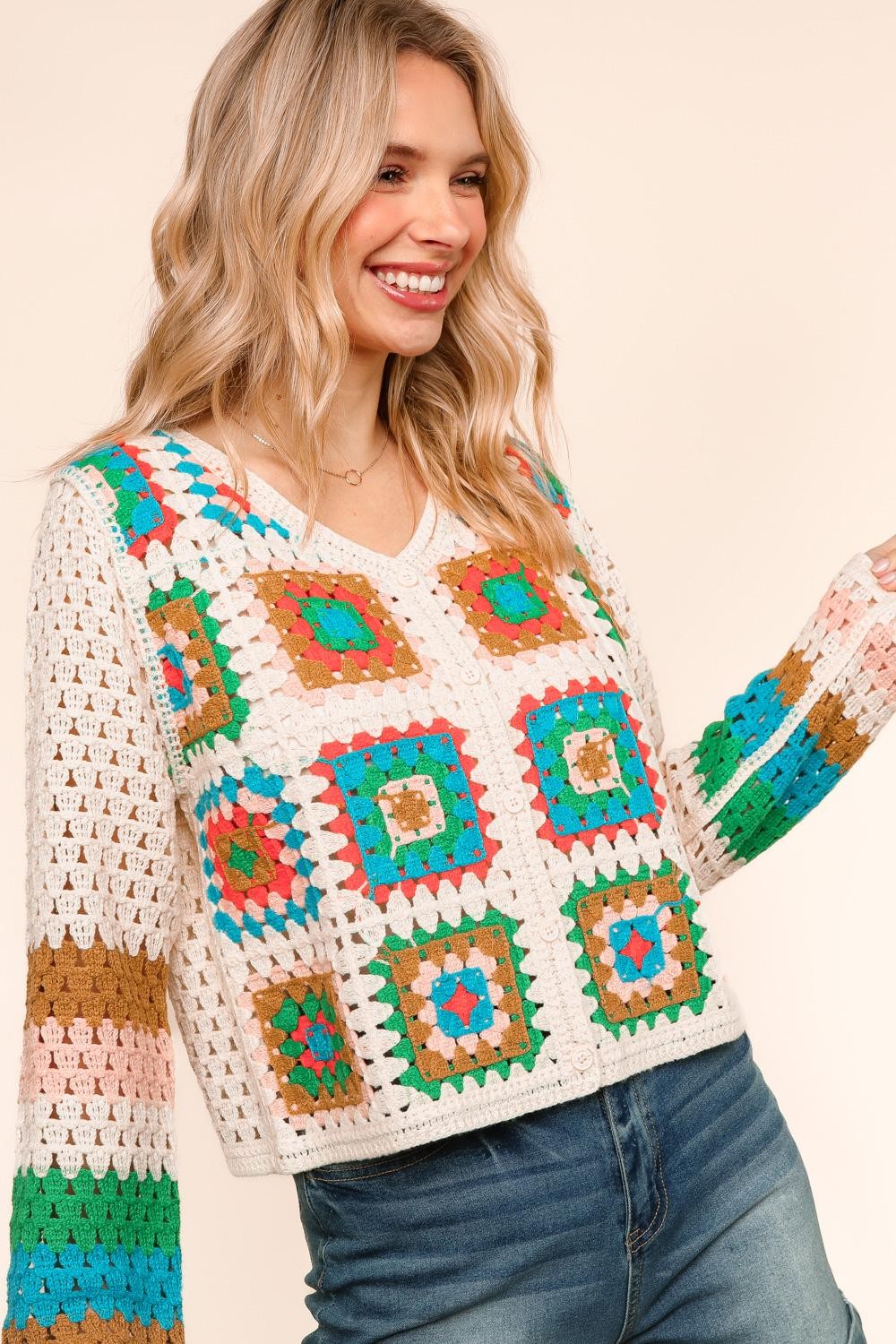LONG SLEEVE CROCHET LACE SWEATER CARDIGAN