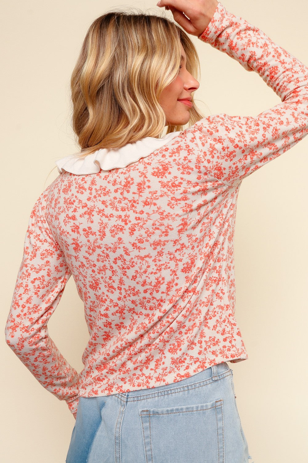 RUFFLE FLORAL RIBBON CARDIGAN