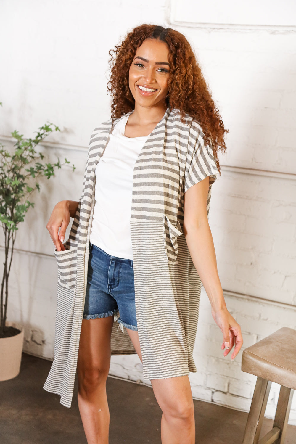 Charcoal Stripe Knit Cardigan