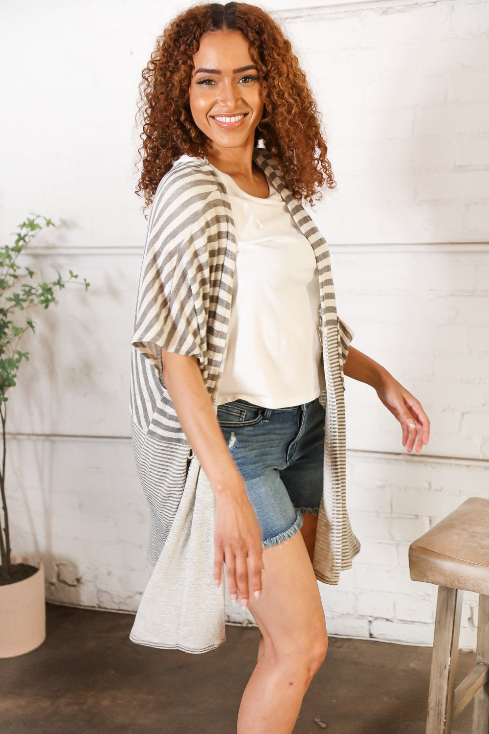 Charcoal Stripe Knit Cardigan
