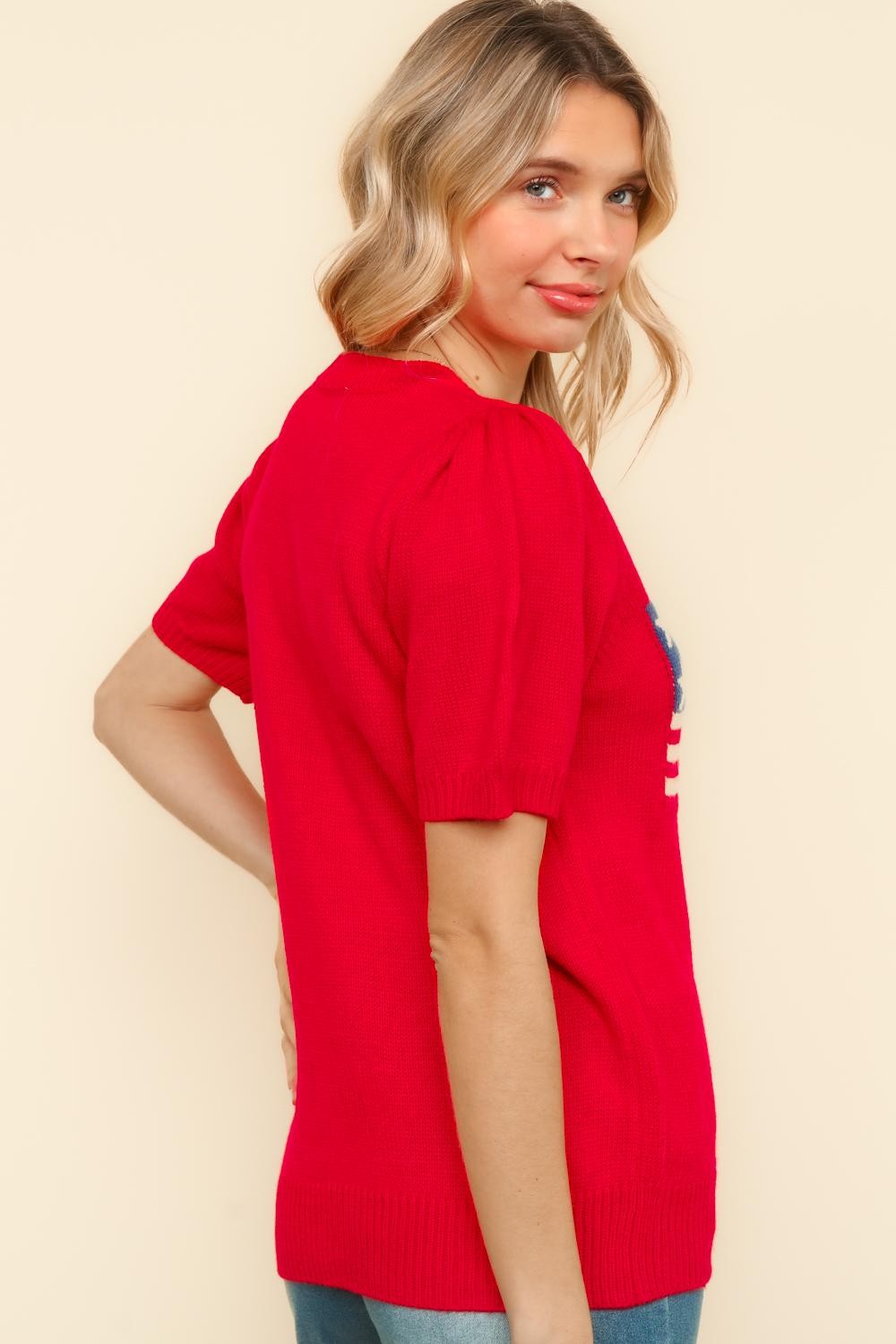 American Flag Jacquard Sweater Knit Top