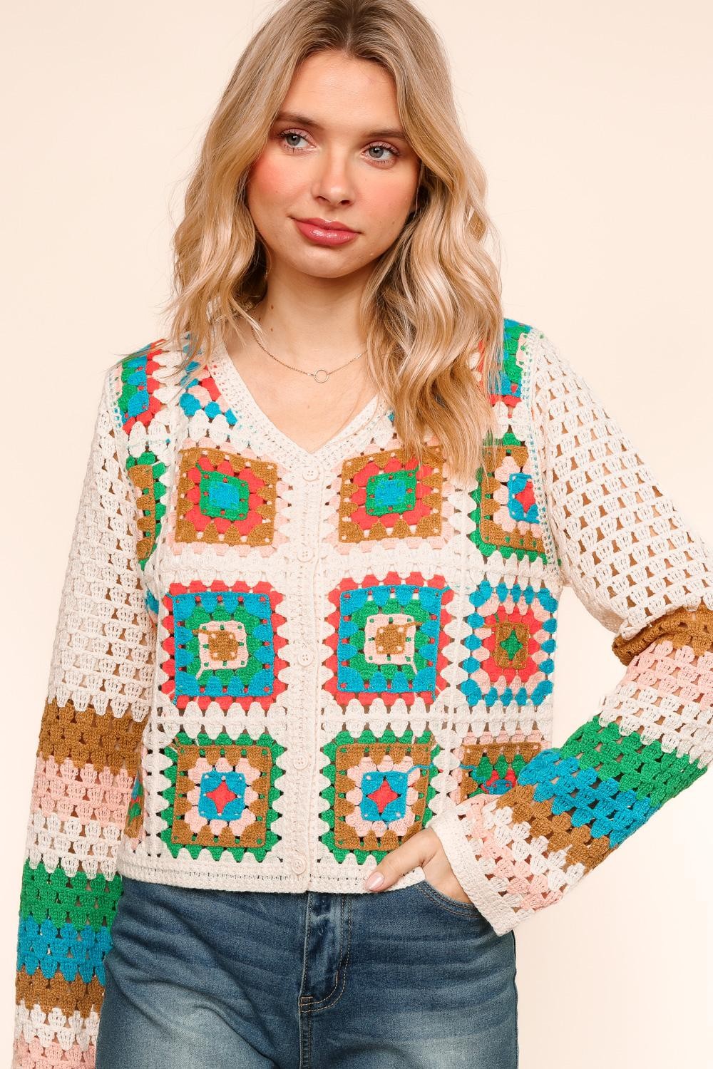 LONG SLEEVE CROCHET LACE SWEATER CARDIGAN