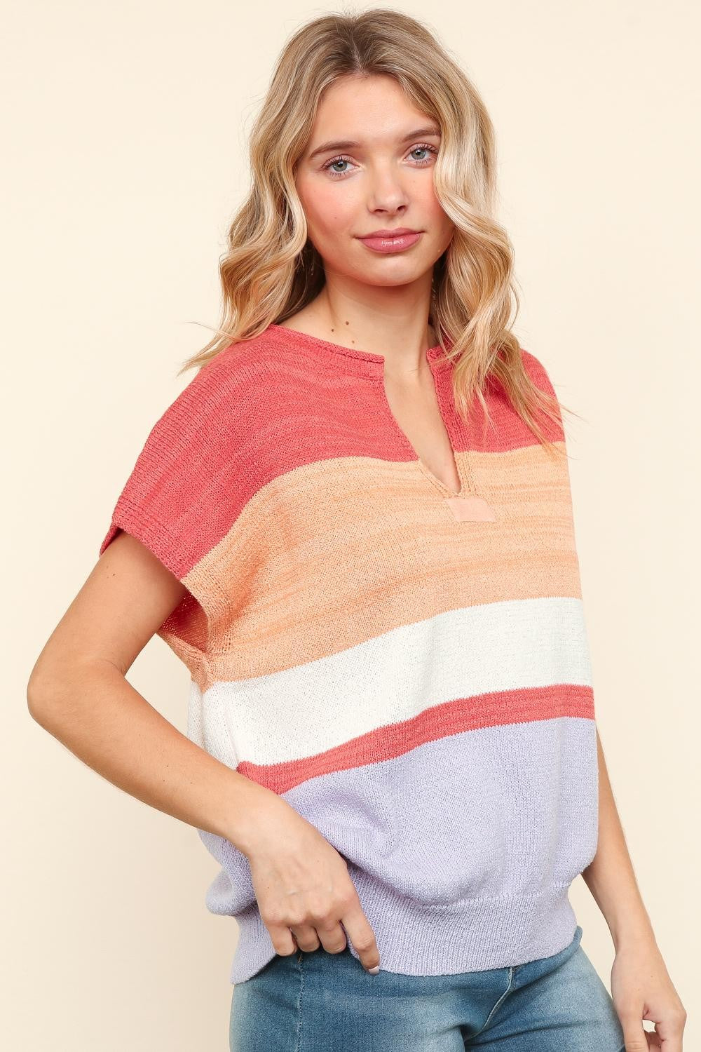 DROP SHOULDER MULTI COLOR SWEATER TOP