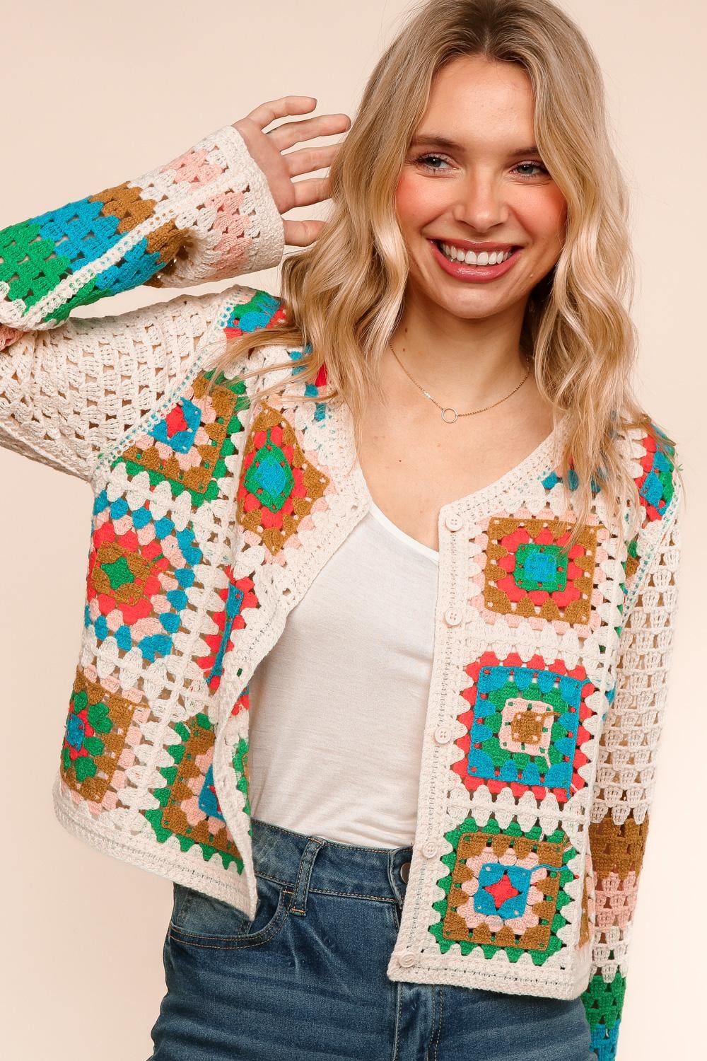LONG SLEEVE CROCHET LACE SWEATER CARDIGAN