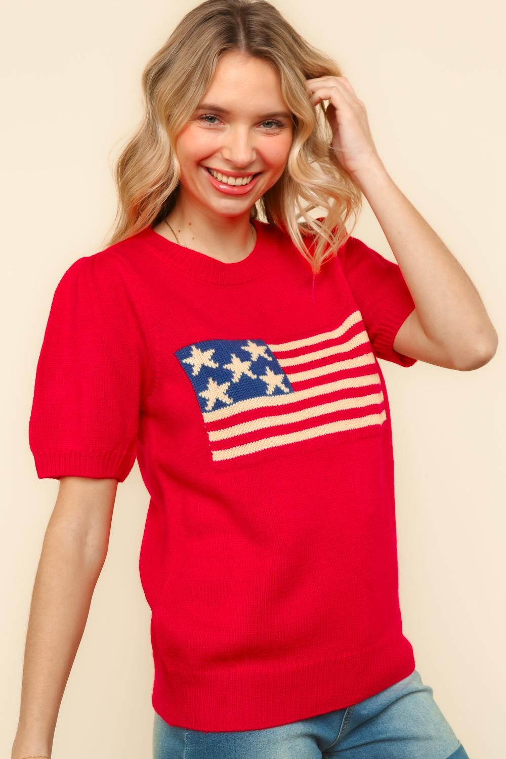 American Flag Jacquard Sweater Knit Top