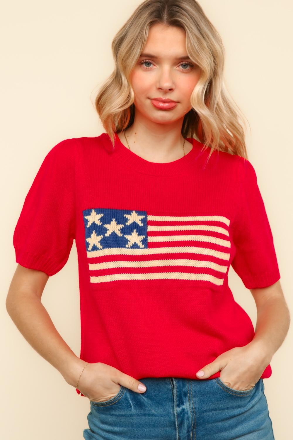 American Flag Jacquard Sweater Knit Top