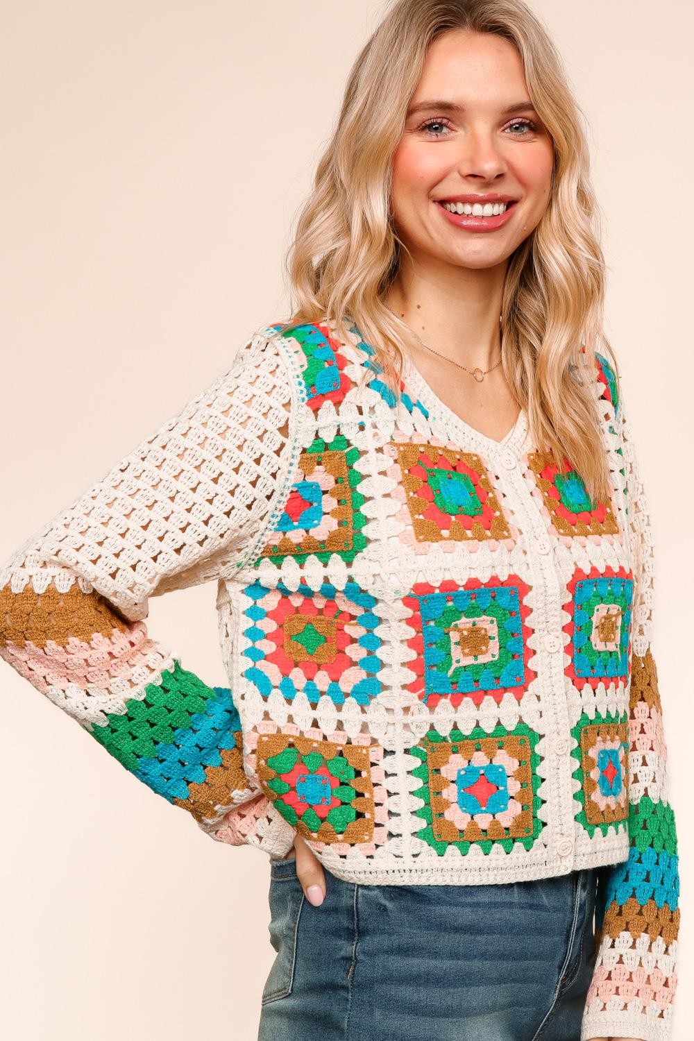 LONG SLEEVE CROCHET LACE SWEATER CARDIGAN