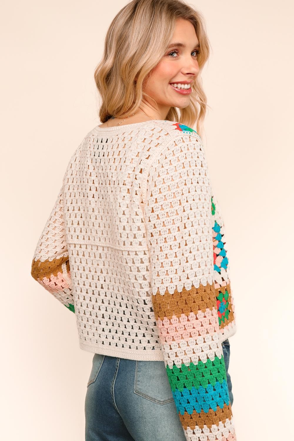 LONG SLEEVE CROCHET LACE SWEATER CARDIGAN