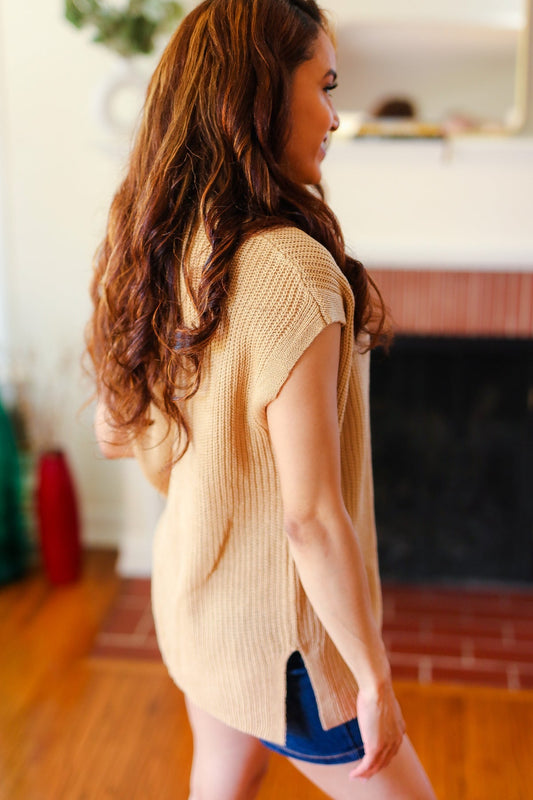 Best In Bold Taupe Dolman Ribbed Knit Sweater Top (Open Pack)