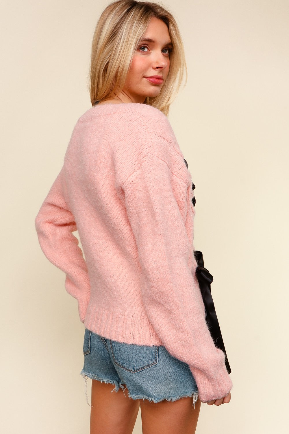 Cable Knit Ribbon Bow Sweater Cardigan