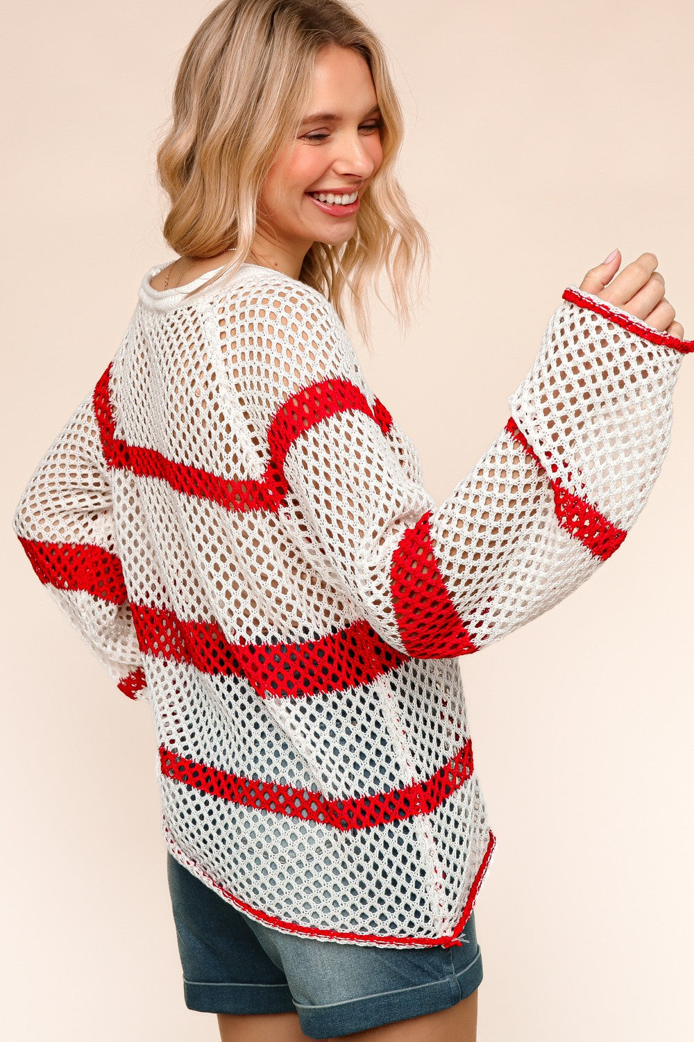 Stripe Crochet Loose Fit Pullover Sweater Top