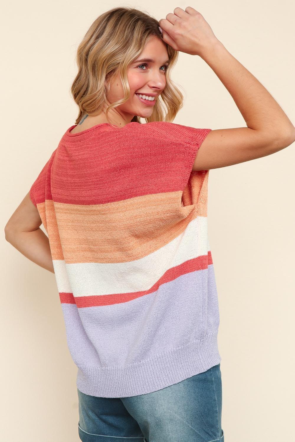 DROP SHOULDER MULTI COLOR SWEATER TOP