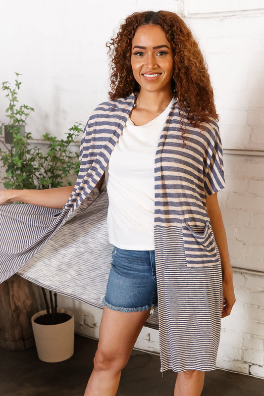 Navy Stripe Knit Cardigan