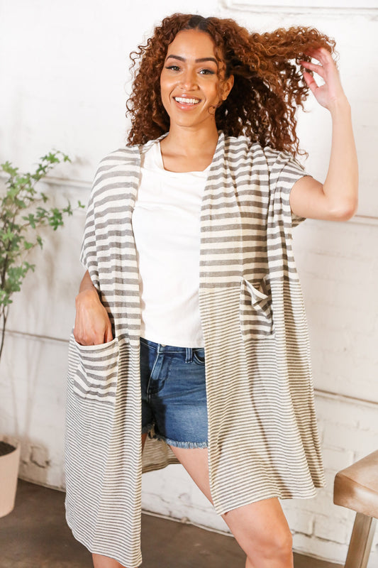 Charcoal Stripe Knit Cardigan