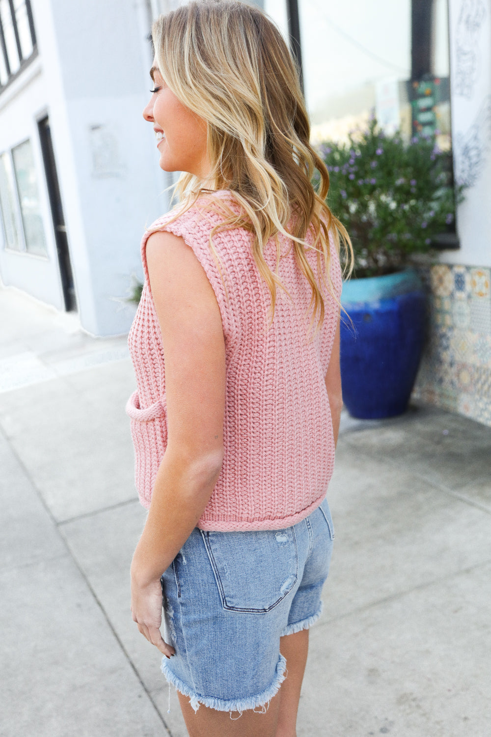 Classy Chic Gold Button Down Chunky Sweater Vest (Open Pack)