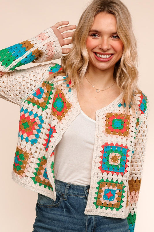 LONG SLEEVE CROCHET LACE SWEATER CARDIGAN