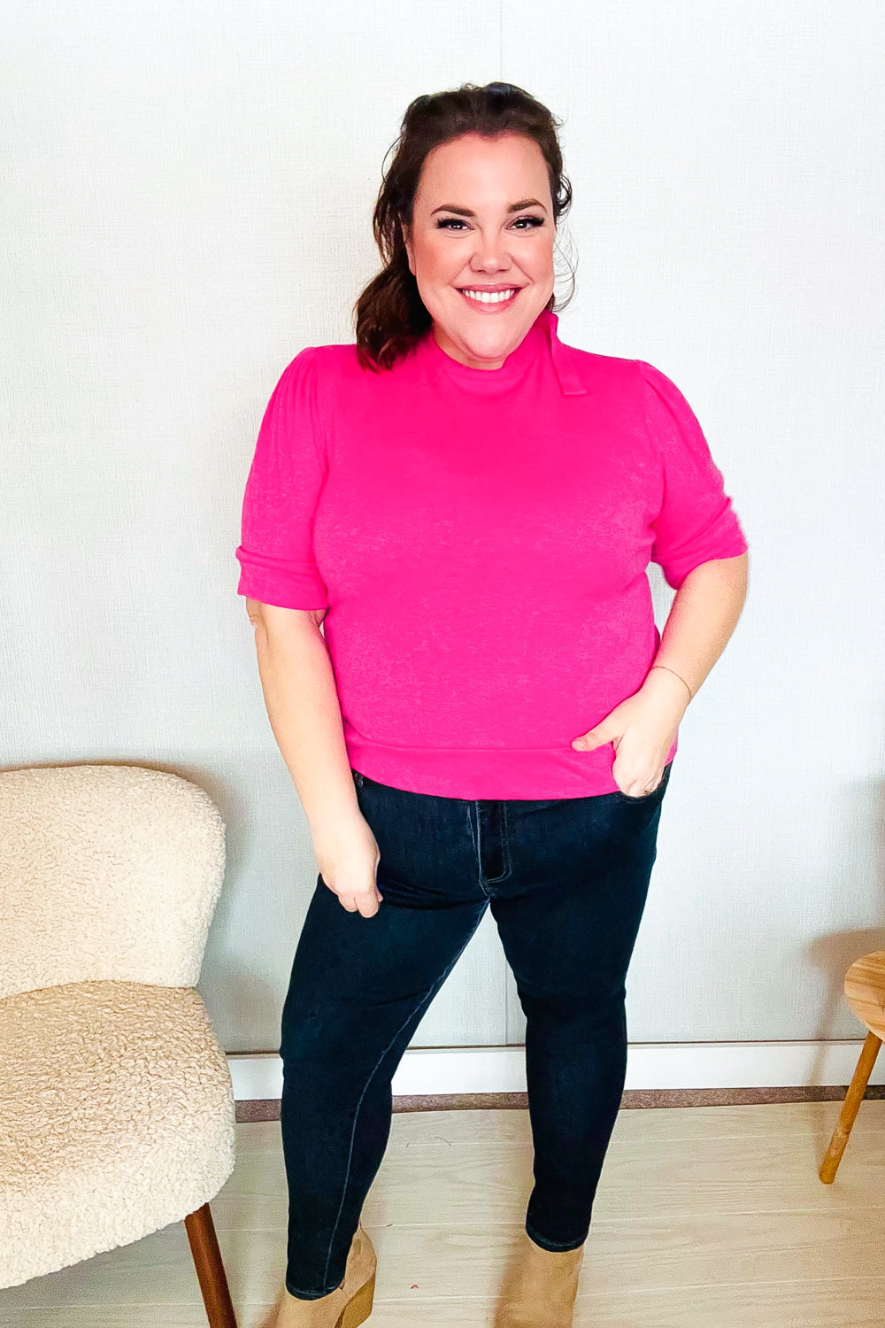 Pretty In Pink Mock Neck With Back Ribbon Bow Tie Sweater Top (Open Pack)
