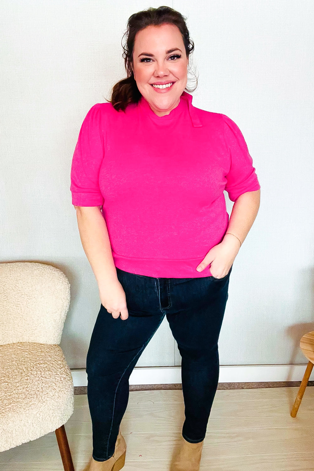 Pretty In Pink Mock Neck With Back Ribbon Bow Tie Sweater Top (Open Pack)