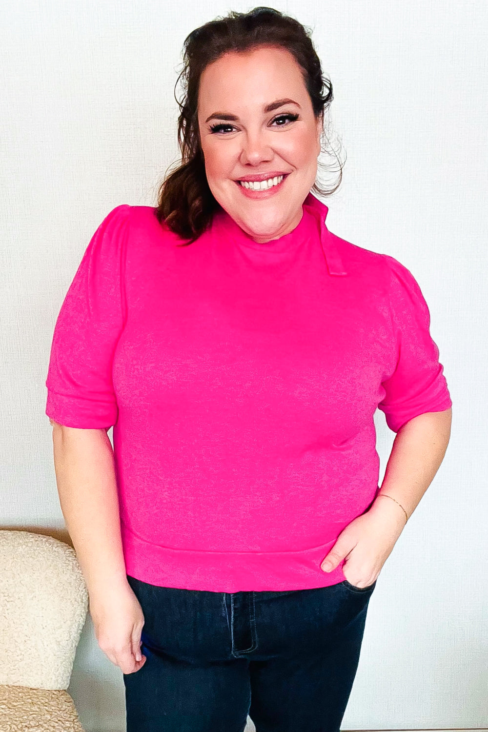 Pretty In Pink Mock Neck With Back Ribbon Bow Tie Sweater Top (Open Pack)