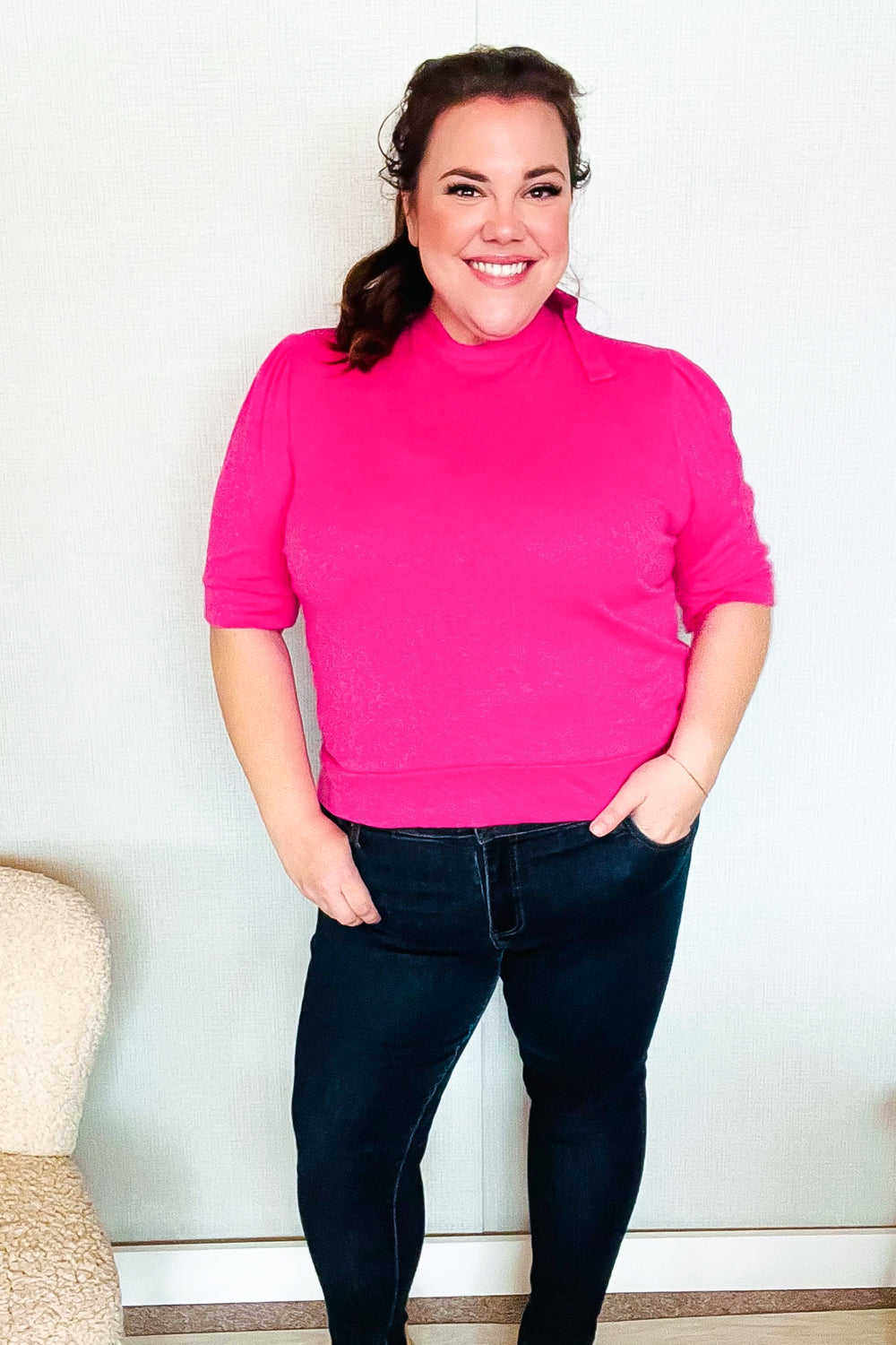 Pretty In Pink Mock Neck With Back Ribbon Bow Tie Sweater Top (Open Pack)