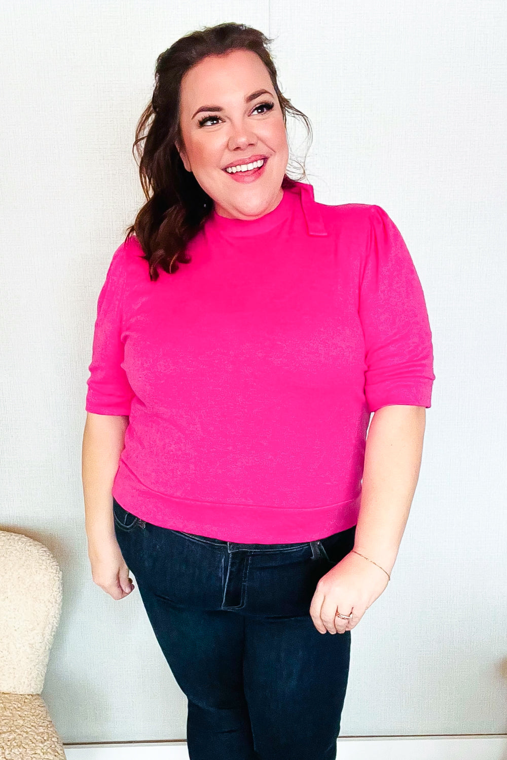 Pretty In Pink Mock Neck With Back Ribbon Bow Tie Sweater Top (Open Pack)
