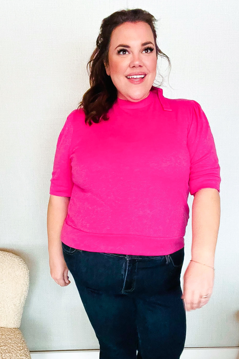Pretty In Pink Mock Neck With Back Ribbon Bow Tie Sweater Top (Open Pack)