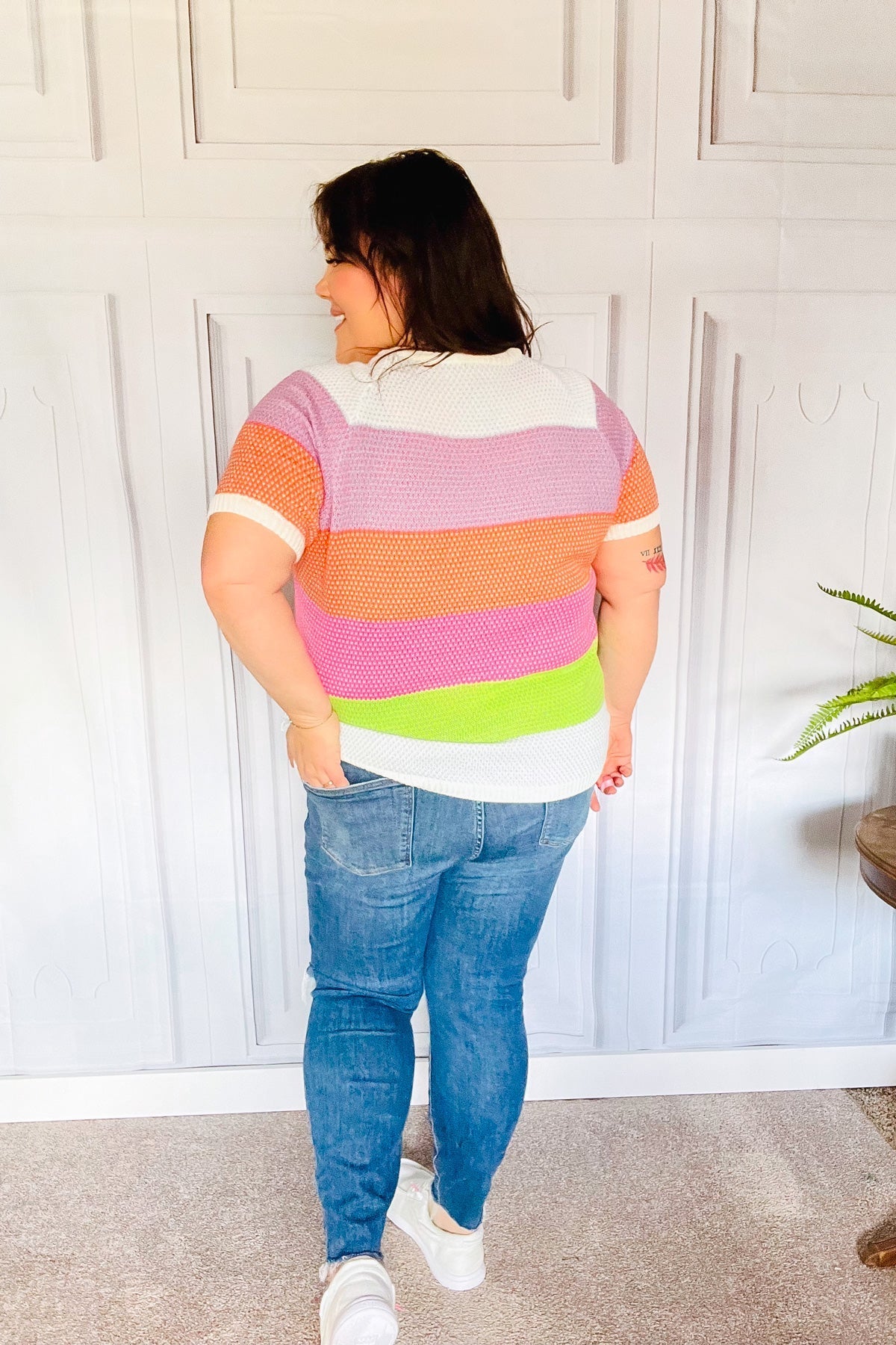 Get Started Lavender & Orange Stripe Jacquard Sweater Top (Open Pack)