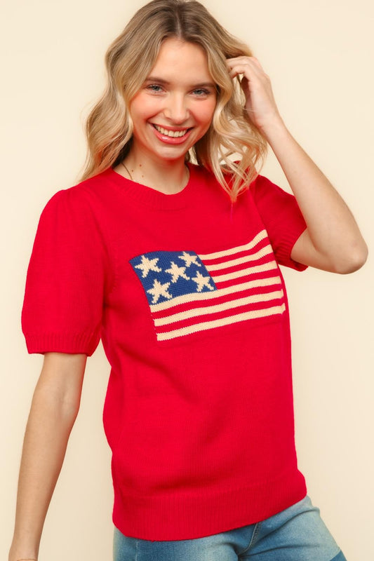 American Flag Jacquard Sweater Knit Top